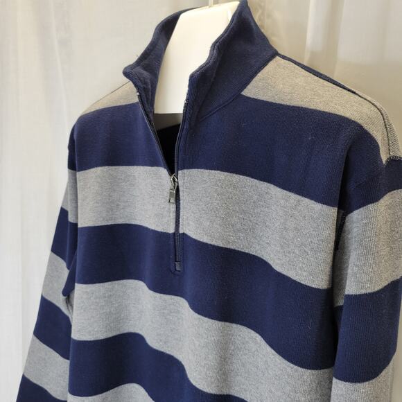 Nautica Navy and Gray 1/4 Zip Cotton Sweater Pullover, L - Picture 2 of 9